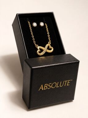 Gold-Tone Infinity Heart Necklace and Earrings Set